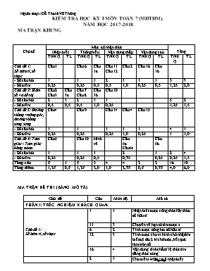 Đề kiểm tra học kì I môn Toán Lớp 7 - Năm học 2017-2018 - Đỗ Thanh Vũ Thông (Có đáp án)